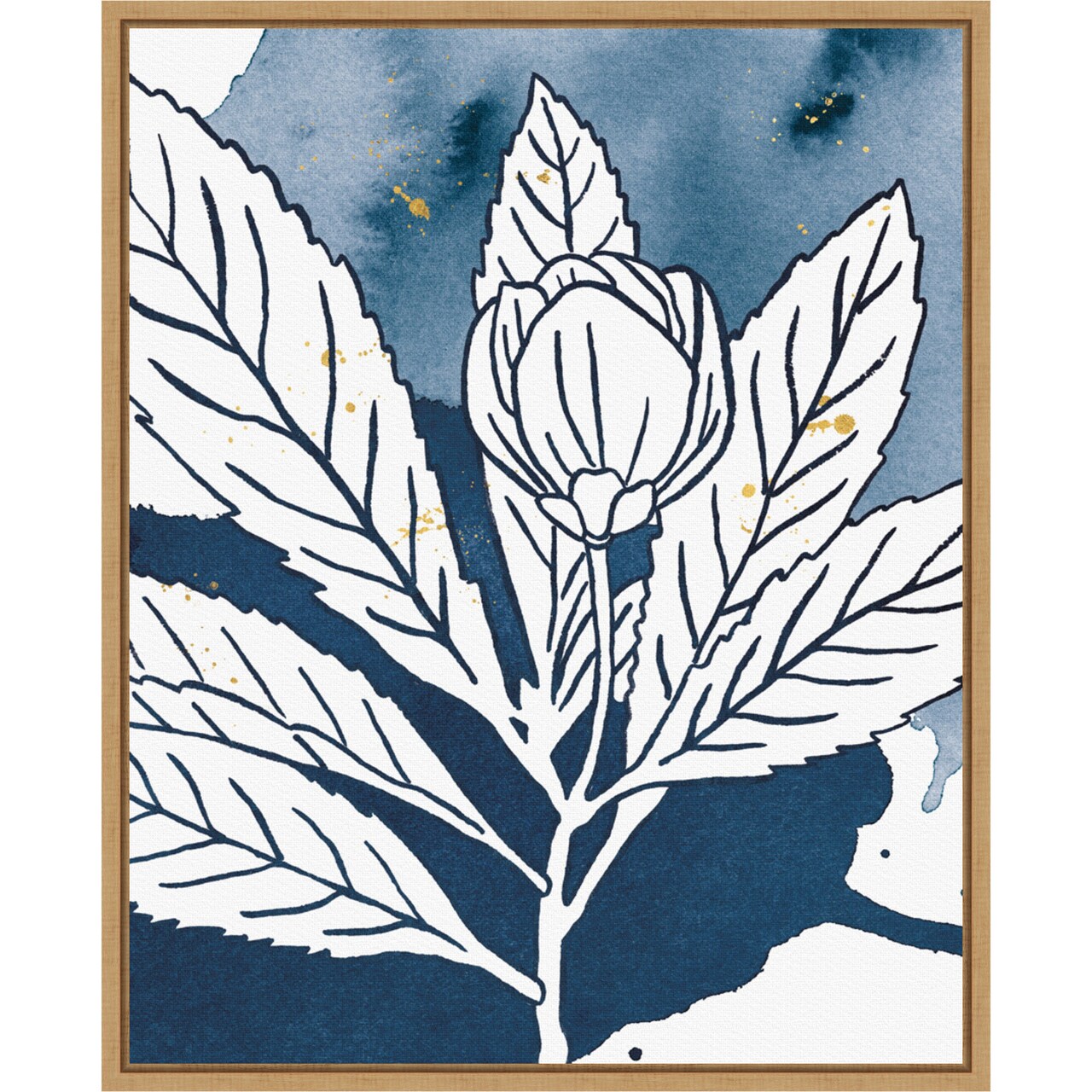 Indigo Blooms IV by Wild Apple Portfolio 16-in. W x 20-in. H. Canvas Wall Art Print Framed in Natural